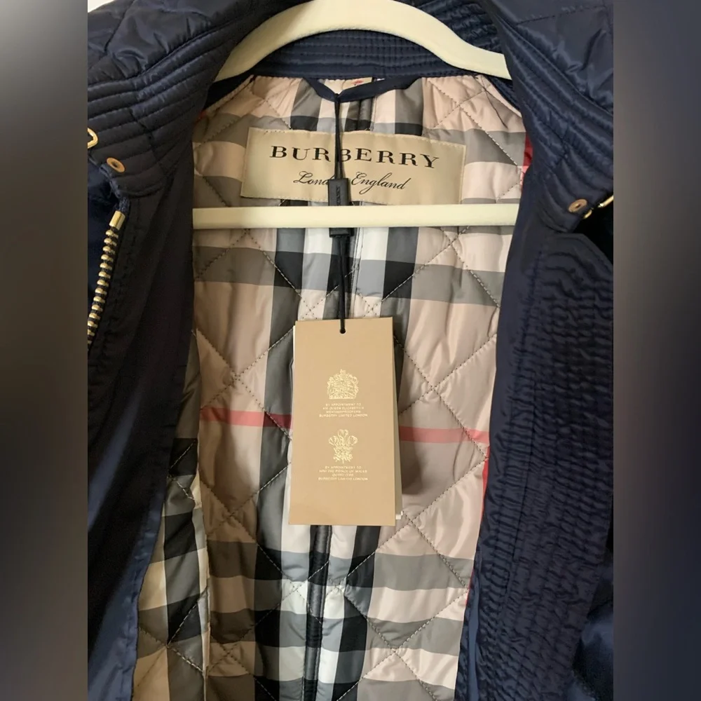 Authentic Burberry Finsbridge‎ Long Quilted Jacket Coat Belted Waist Navy XL NWT - Picture 7 of 13
